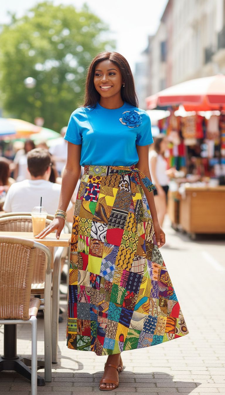 jupe portefeuille patchwork en coton premium pour un look unique