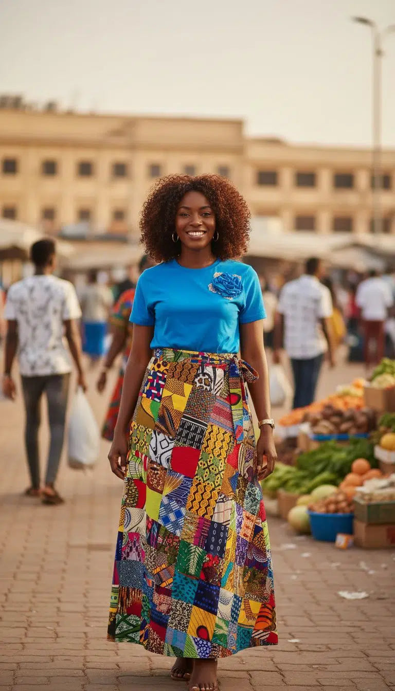 jupe portefeuille patchwork en coton premium pour un look unique