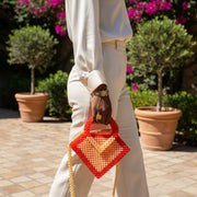 Sac à main en perles rouge et orange