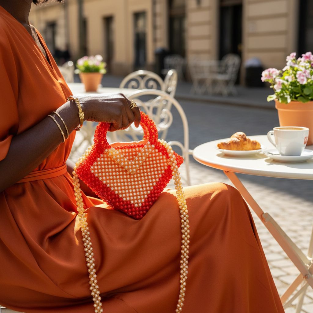Sac à main en perles rouge et orange
