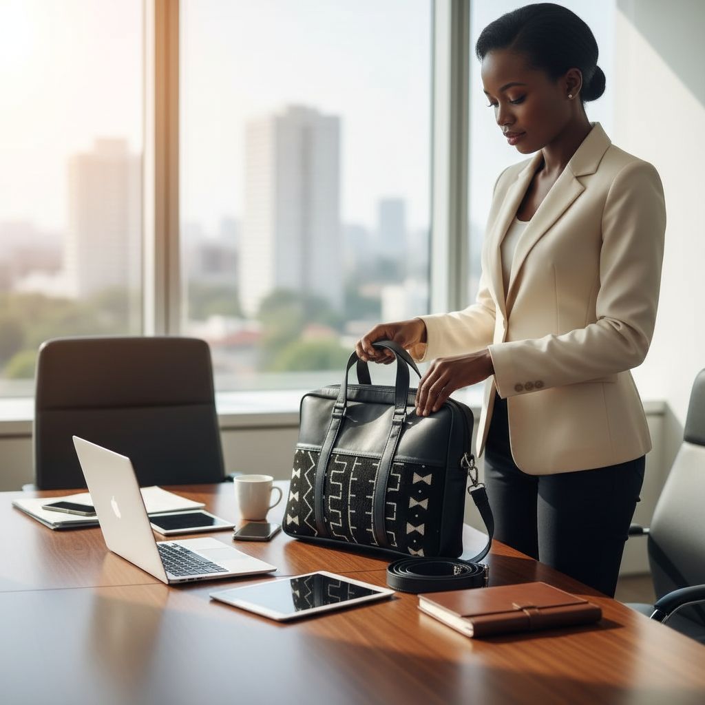 Sac de bureau et ordinateur en tissu africain Bogolan
