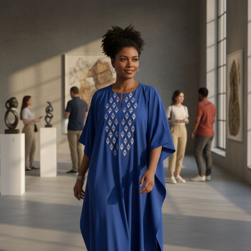 tunique femme bleu roi brodée élégante pour un style chic