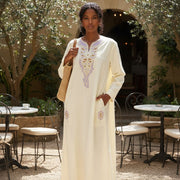 robe longue coton élégante blanche crème avec poches pratiques