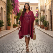 tunique rouge élégante en coton brodé pour un style bohème chic
