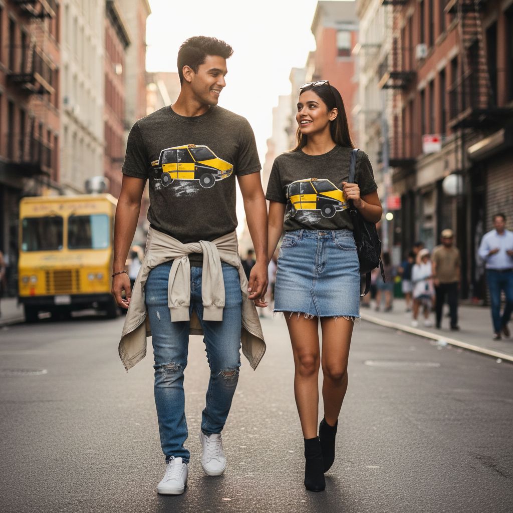 Tshirt noir exclusif avec illustration artistique de voitures urbaines