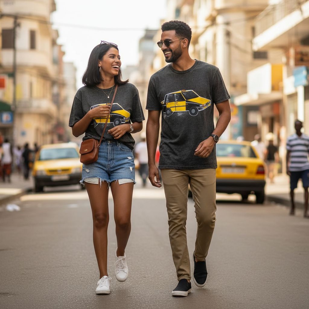 Tshirt noir exclusif avec illustration artistique de voitures urbaines