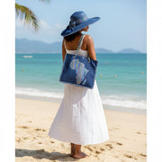 Sac et chapeau assortis bohème chic Blue– Set plage femme paille et jute