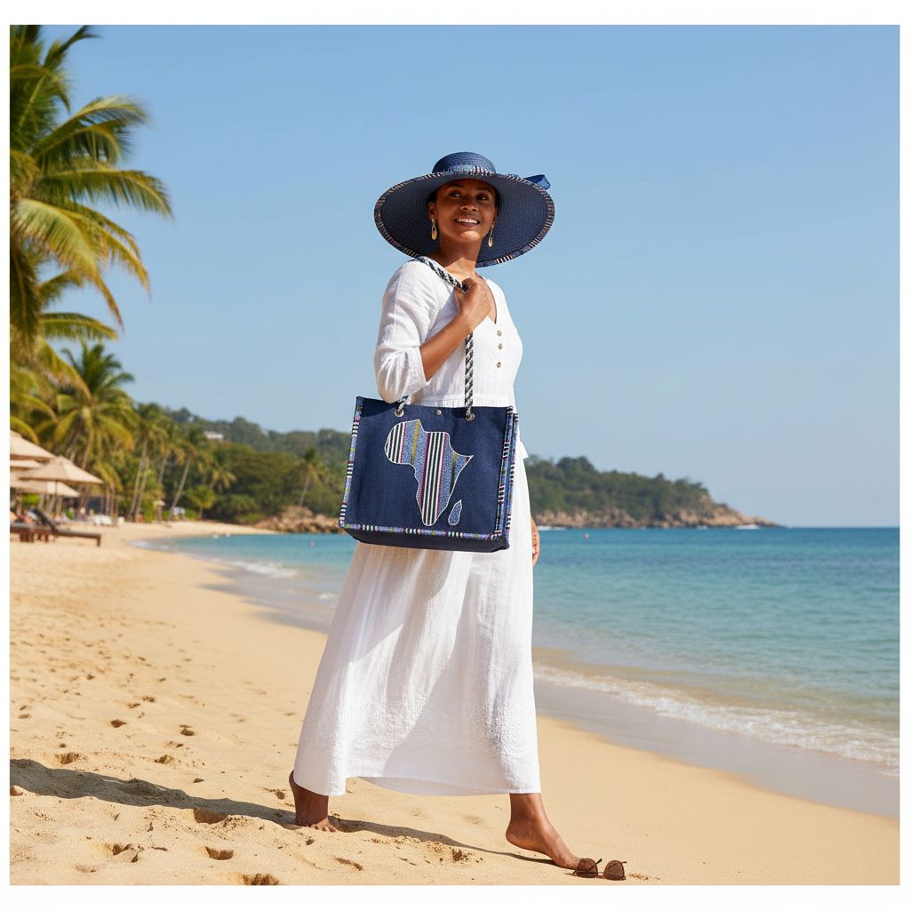 Sac et chapeau assortis bohème chic Blue– Set plage femme paille et jute