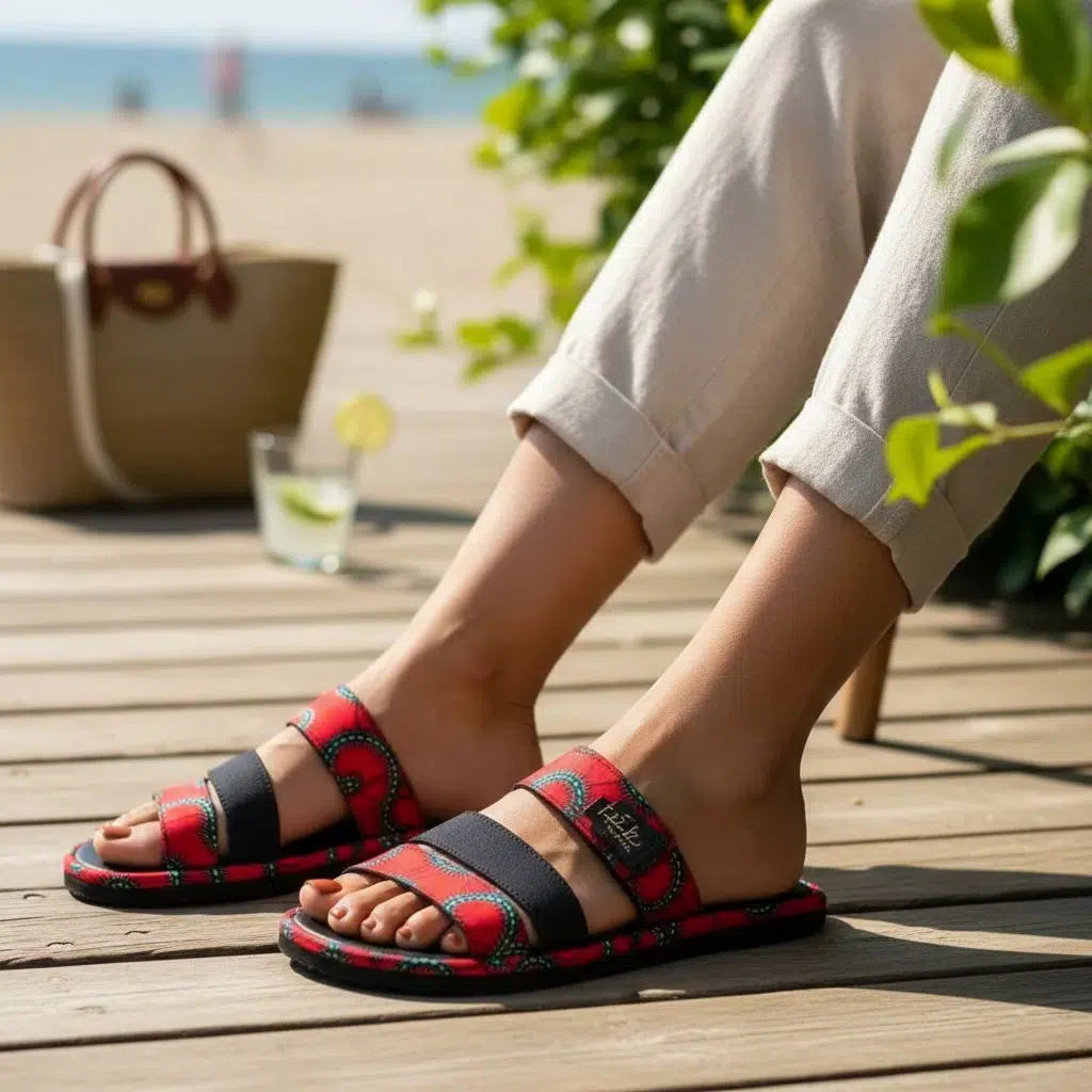 Sandales wax femme – Chaussures d’été africaines tissu, confort et style
