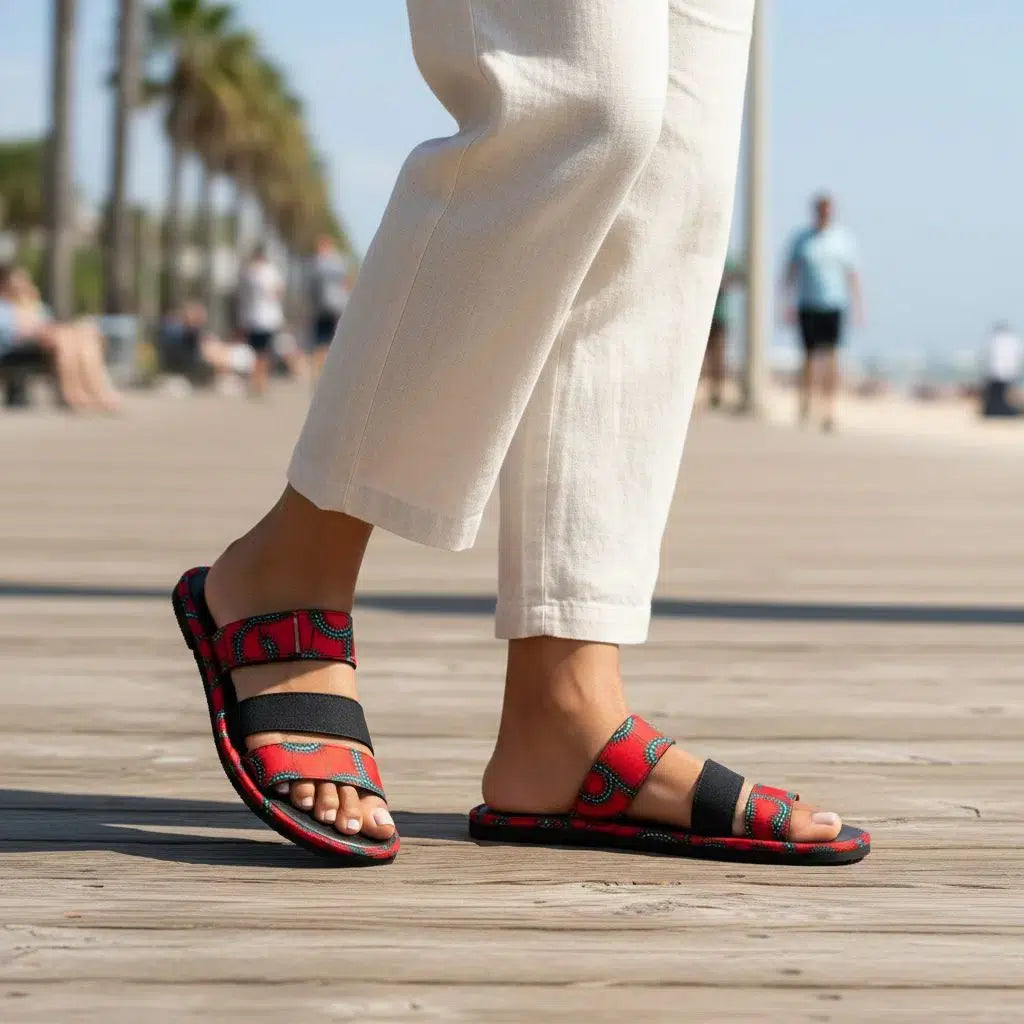 Sandales wax femme – Chaussures d’été africaines tissu, confort et style