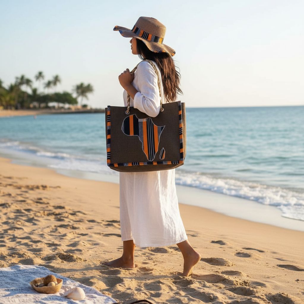 Sac et chapeau assortis bohème chic marron – Set plage femme paille et jute