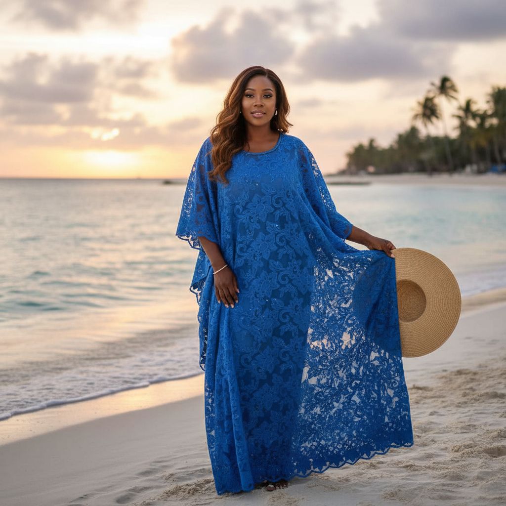 Robe boubou longue au dentelle bleu