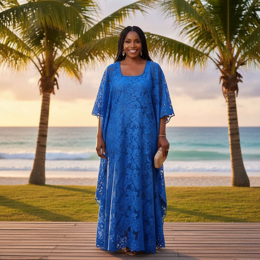 Robe boubou longue au dentelle bleu