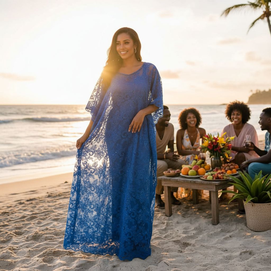 Robe boubou longue au dentelle bleu