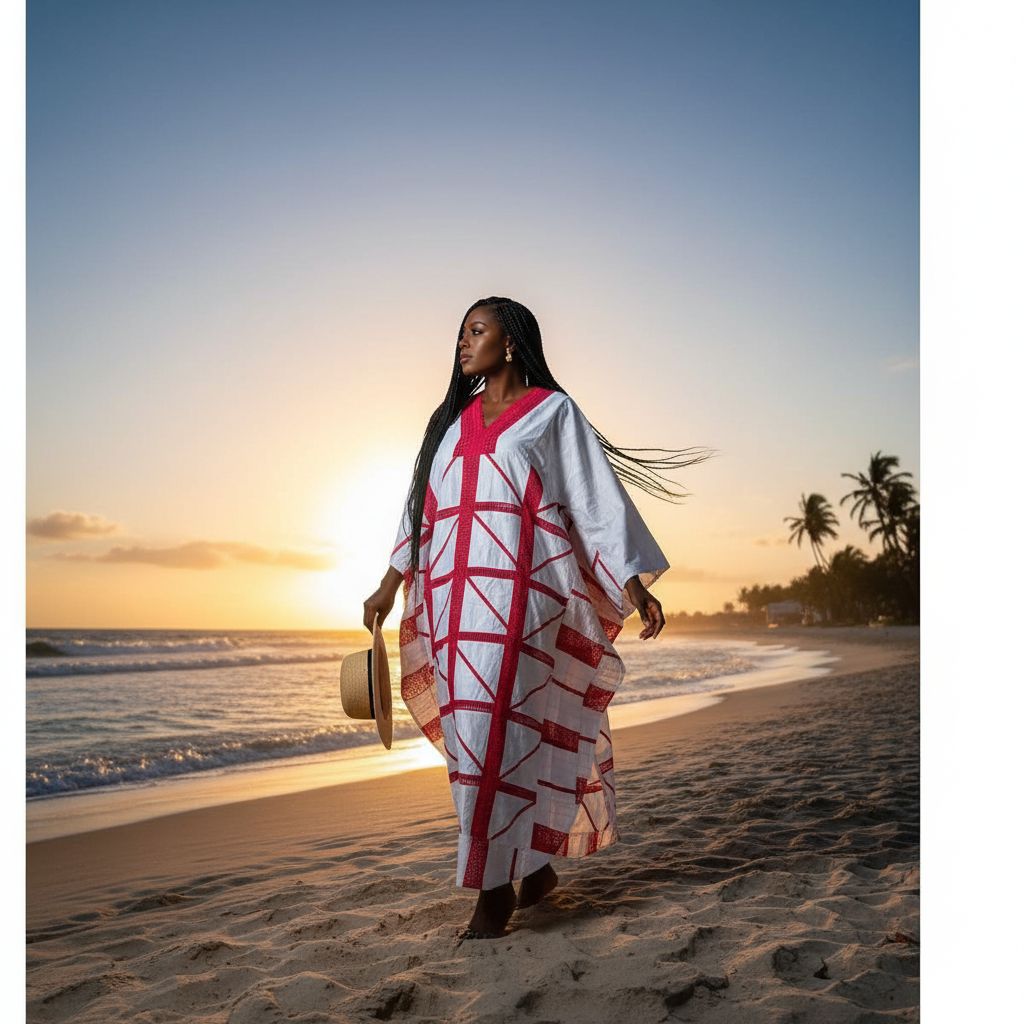 Boubou femme blanc rouge