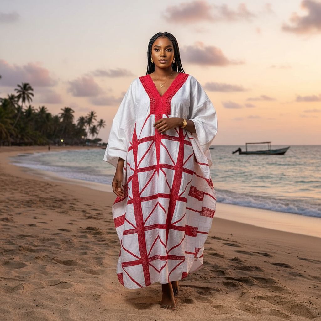 Boubou femme blanc rouge