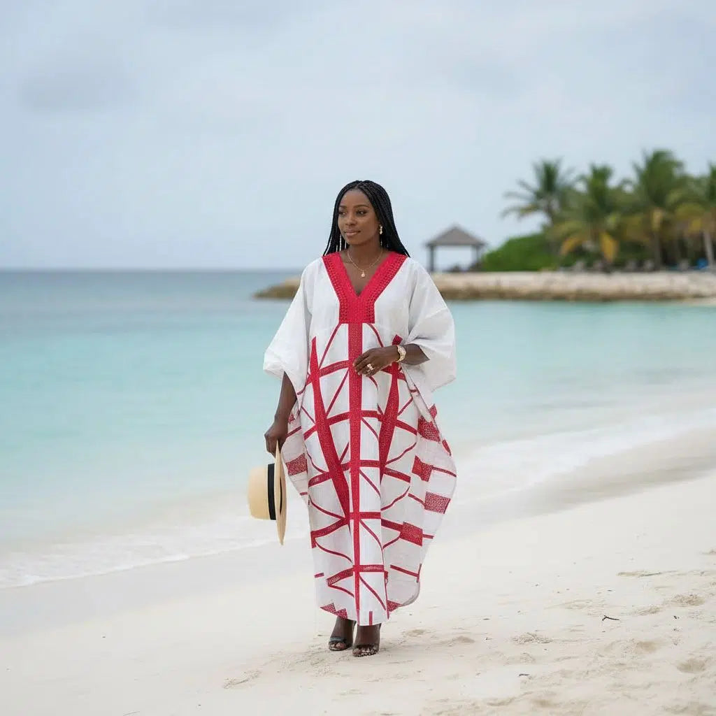 Boubou femme blanc rouge