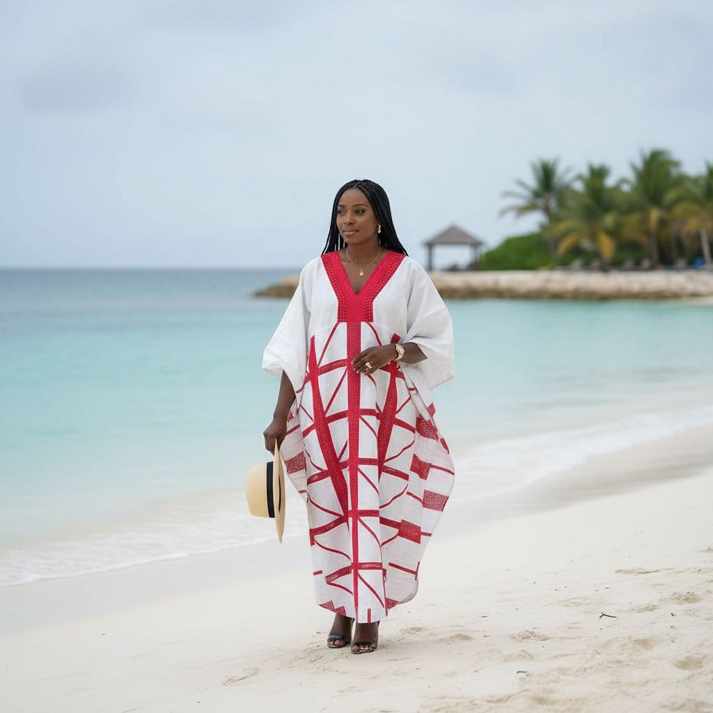Boubou femme blanc rouge