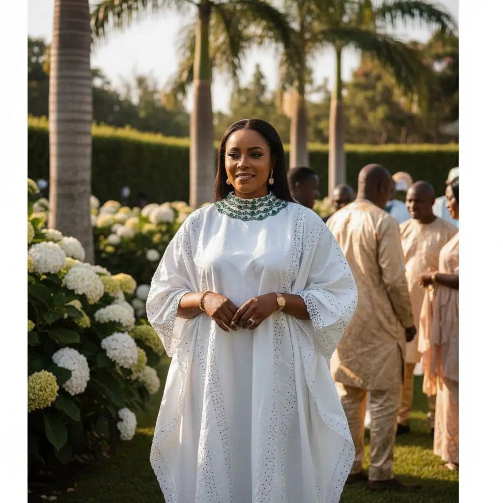 Grand boubou femme blanc et vert
