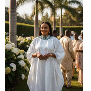 Grand boubou femme blanc et vert