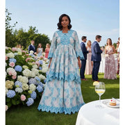 Ensemble jupe et haut brodé bleu femme, chic et élégant cérémonie