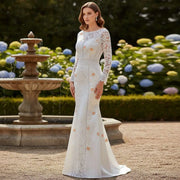 Robe brodée femme élégante blanc saumon , cérémonie et occasions spéciales