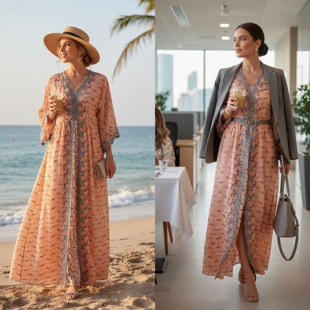 Robe brodée saumon orange femme, longue chic dentelle grise bohème