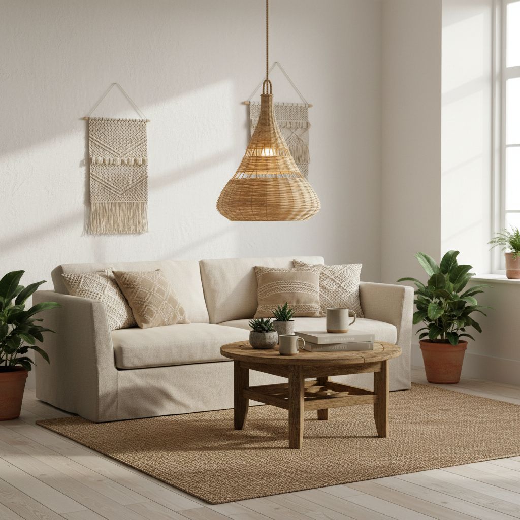 Lustre en osier naturel bohème chic