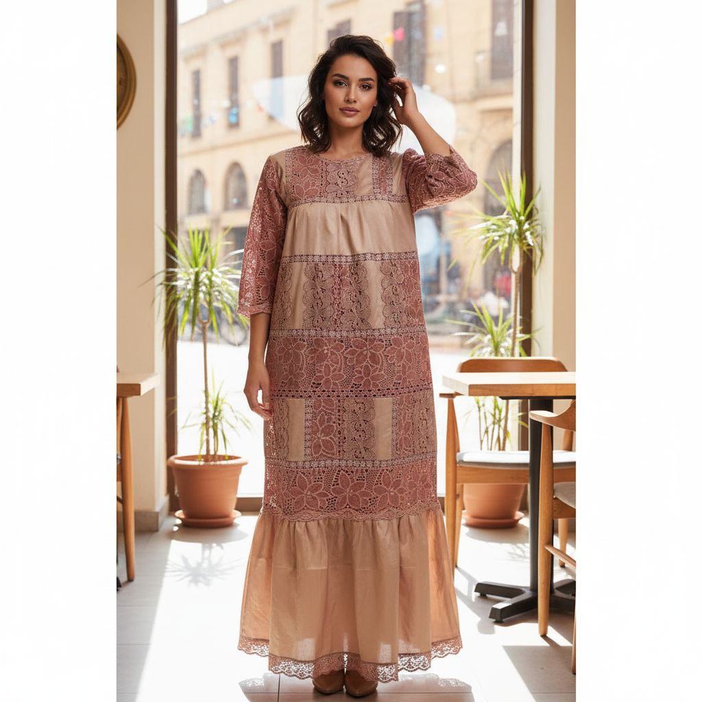Robe dentelle champagne rose saumon élégance irrésistible