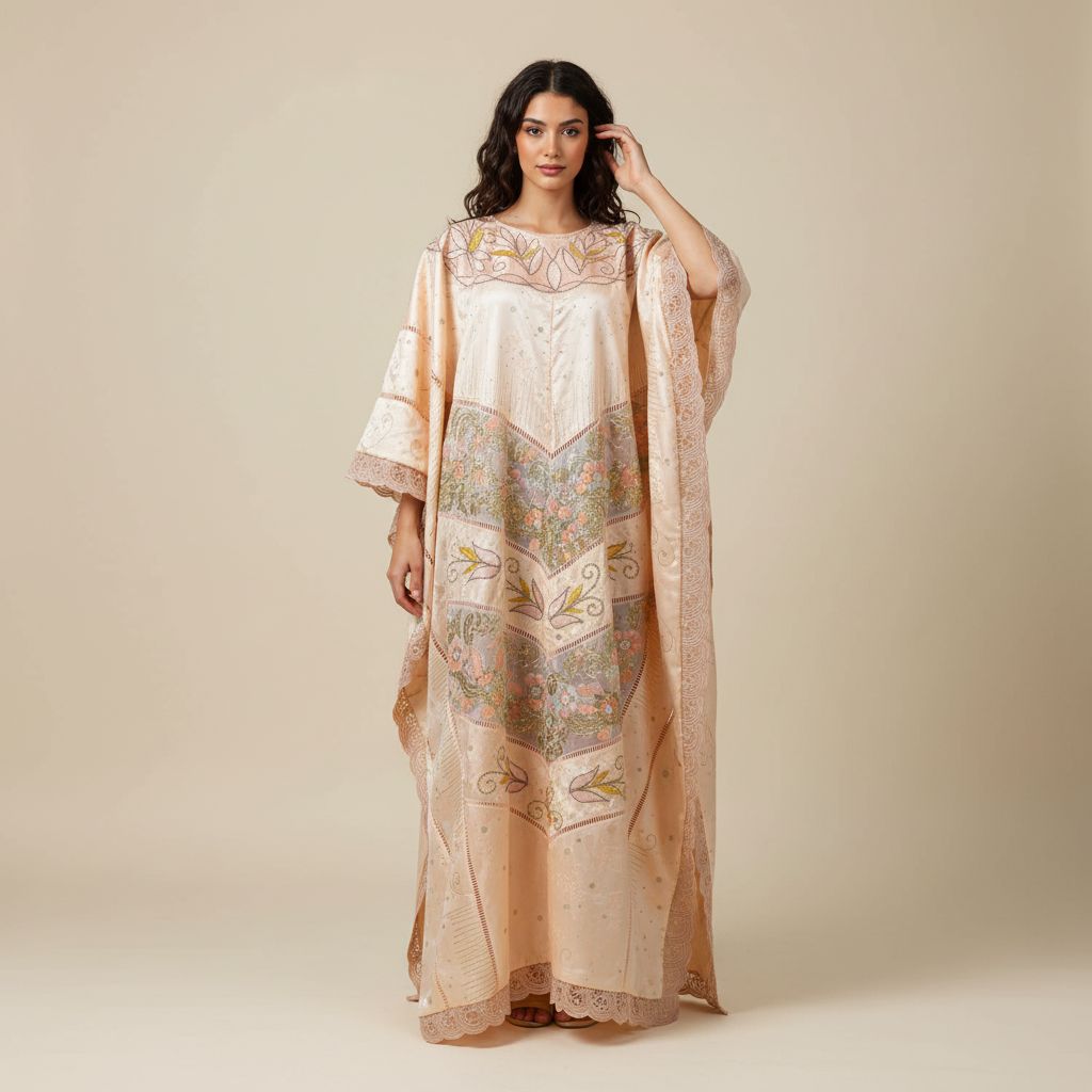 Boubou saumon orange clair avec garnitures multicolores exclusif