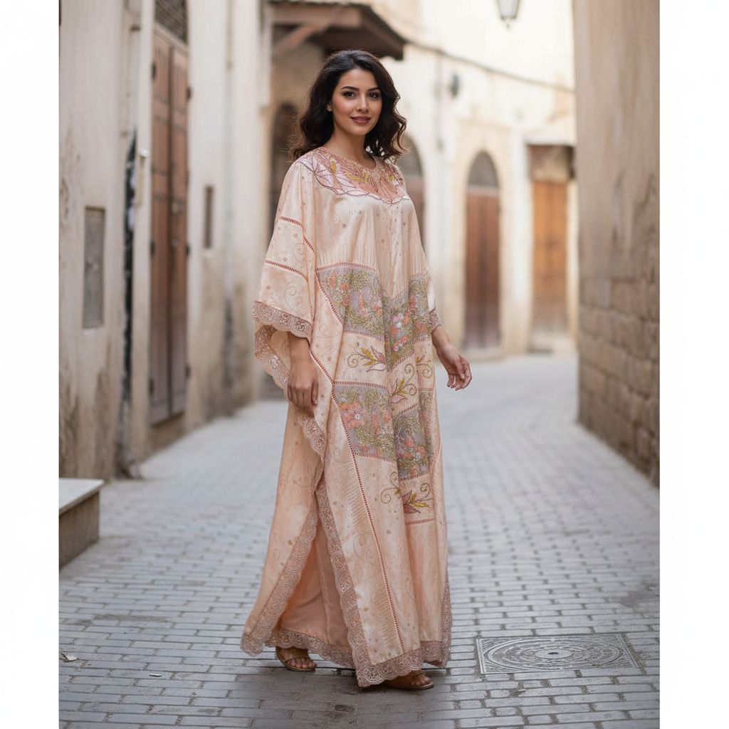 Boubou saumon orange clair avec garnitures multicolores exclusif