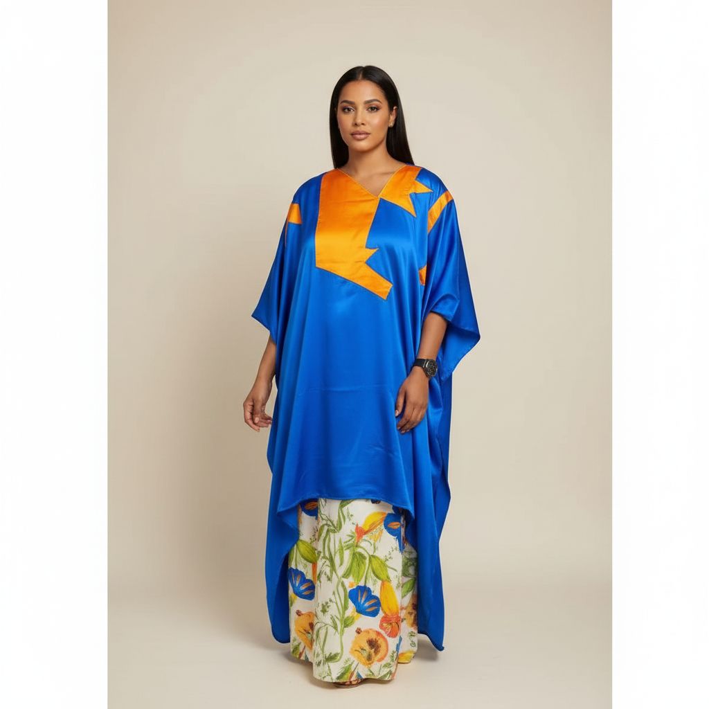 Boubou femme bleu orange tendance pour un style unique et élégant