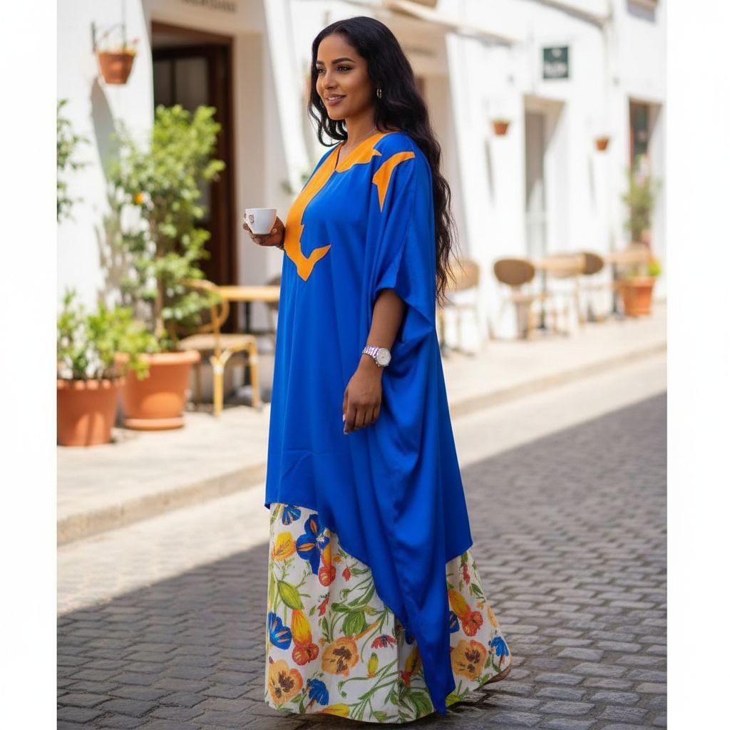 Boubou femme bleu orange tendance pour un style unique et élégant