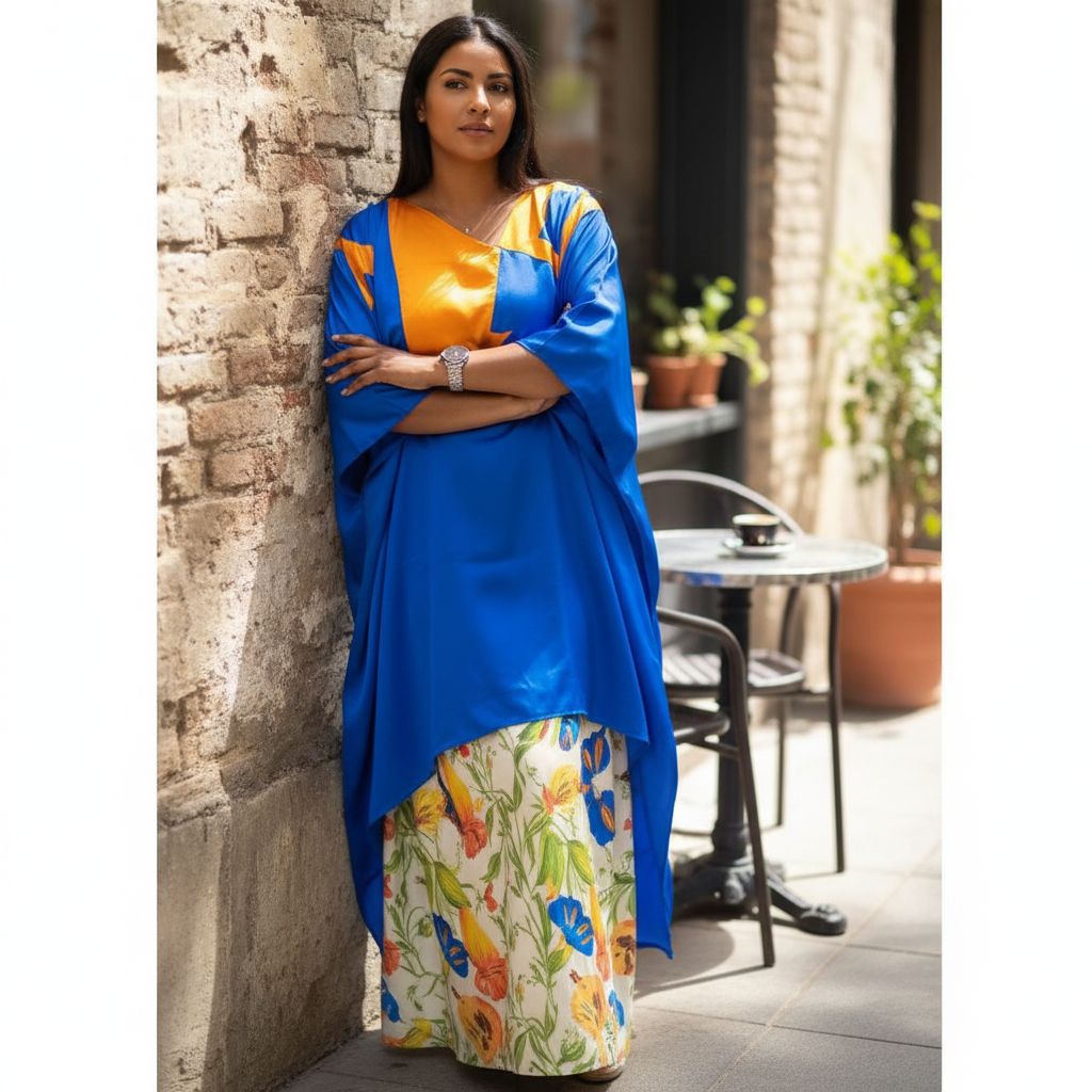 Boubou femme bleu orange tendance pour un style unique et élégant