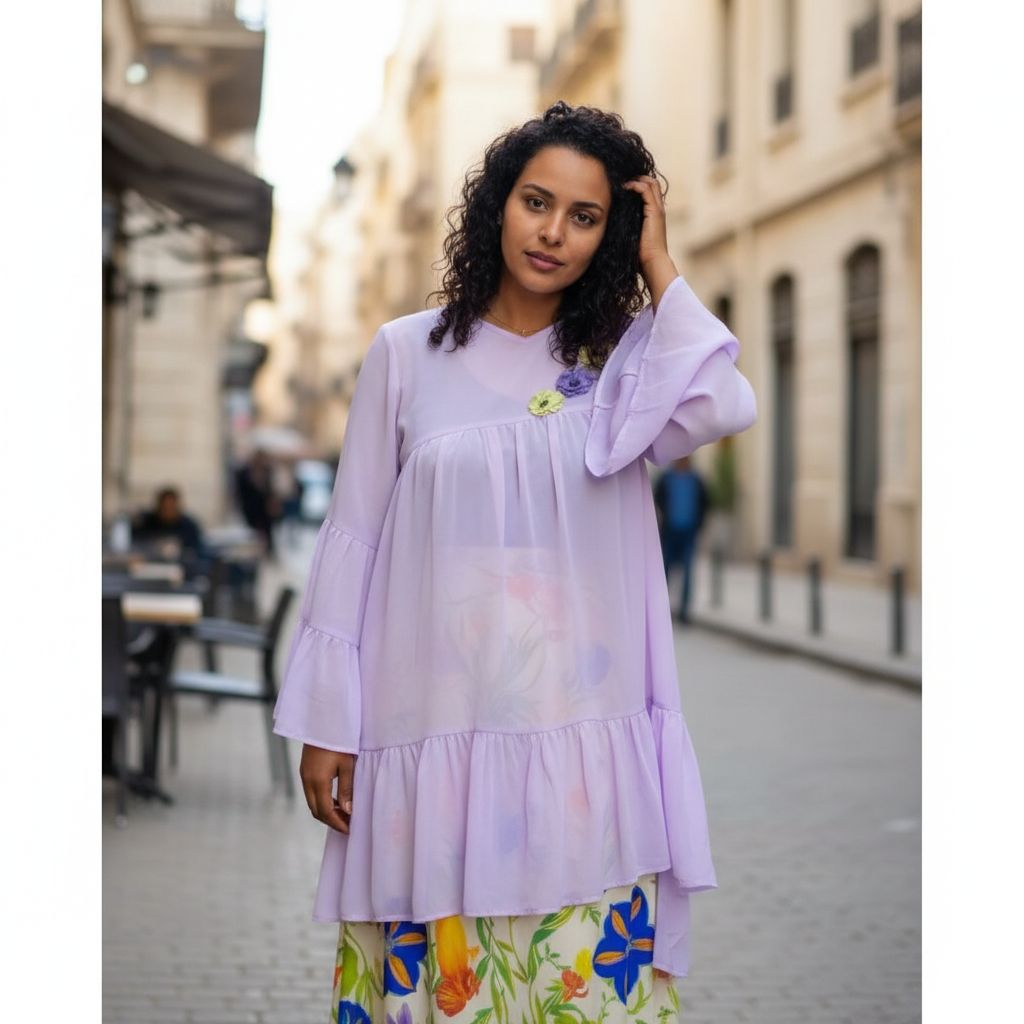 Ensemble femme élégant en mauve et vert pour un look irrésistible