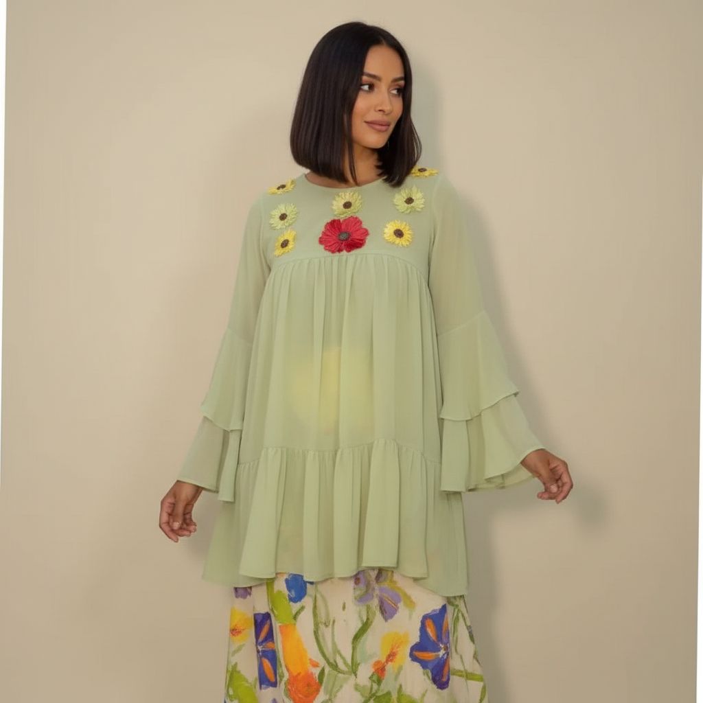 Ensemble femme haut et pagne vert chic et élégant