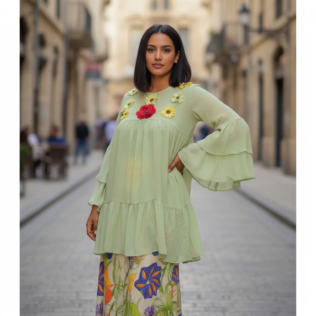 Ensemble femme haut et pagne vert chic et élégant