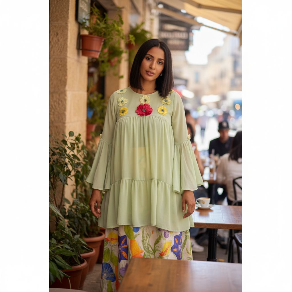 Ensemble femme haut et pagne vert chic et élégant