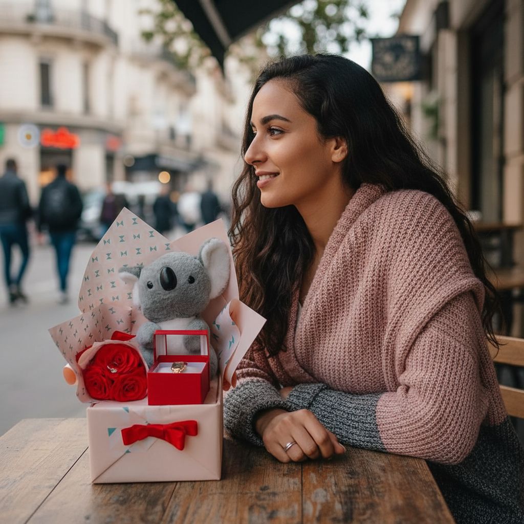 Coffret cadeau élégant en rouge rose et gris pour des moments inoubliables