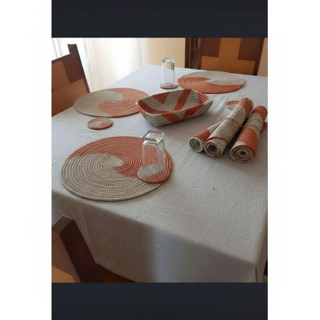 Set de Table en Osier Tressé - Élégance Bohème Orange Beige