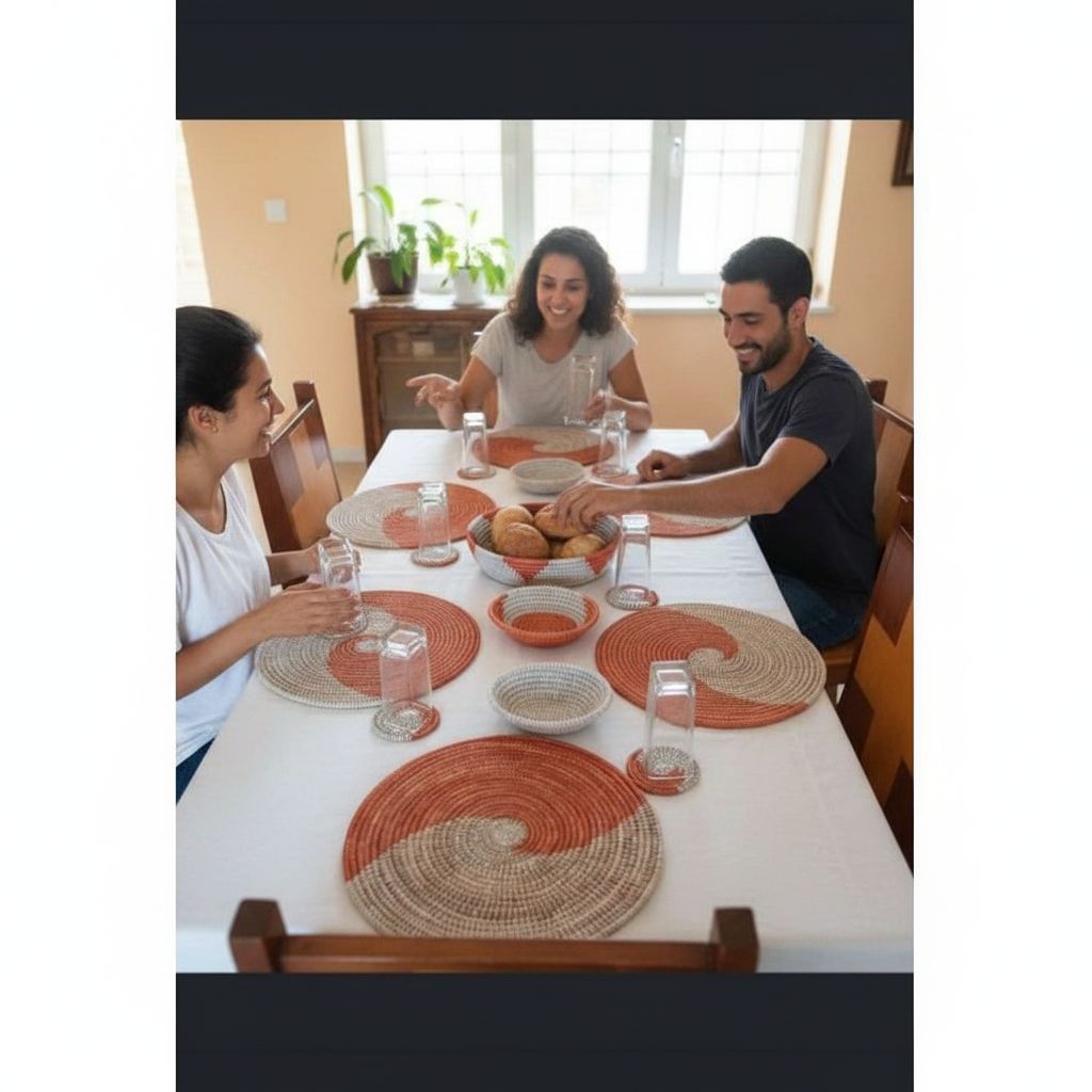 Set de Table en Osier Tressé - Élégance Bohème Orange Beige