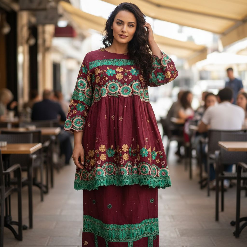 Ensemble femme élégant marinière et jupe brodée tendance