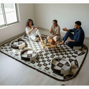 TAPIS SOUHAÏMA MOUSSA/ Tapis berbère cuir fait main ovale et 4 poufs design touareg salon chic
