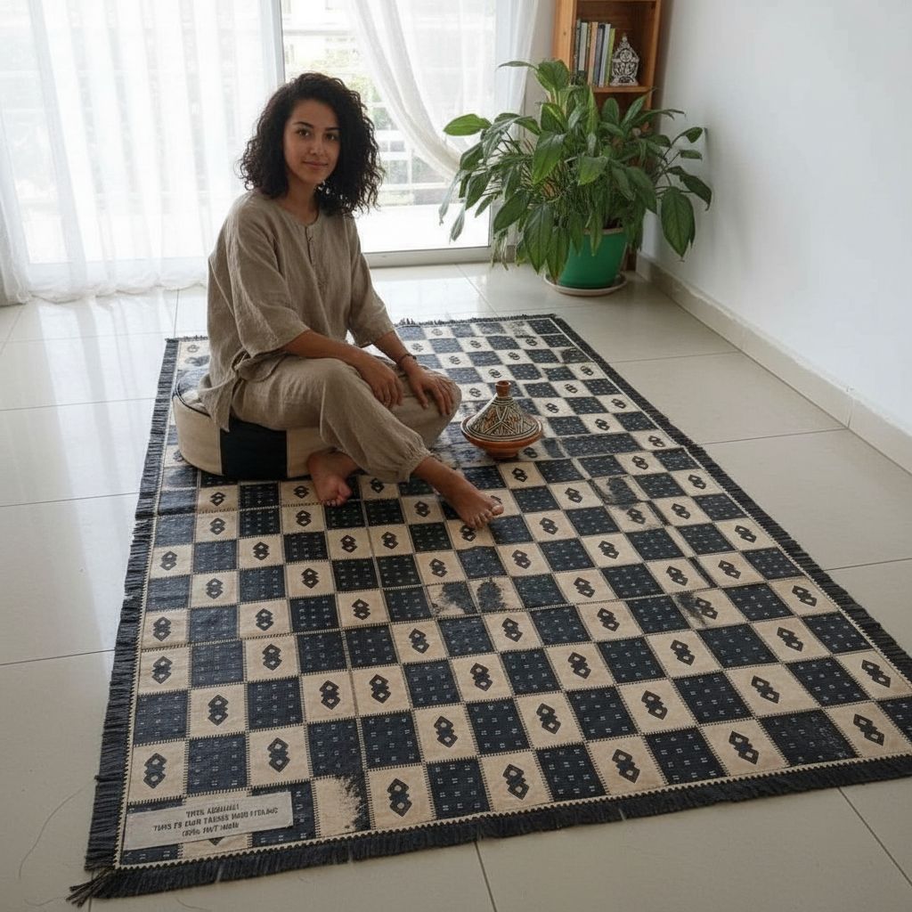 TAPIS ABDUJALIL/TAPIS EN CUIR TANNEE AVEC SES 3 POUFS