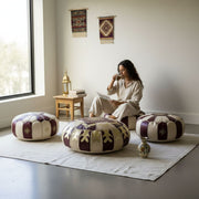 POUF NANA KHADIJA/Ensemble de 3 poufs marocains cuir faits main – Décoration orientale de luxe