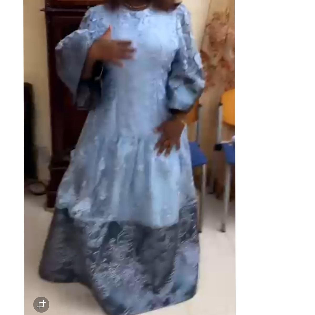 Robe femme dentelle bleu élégante, organza, manches longues cérémonie