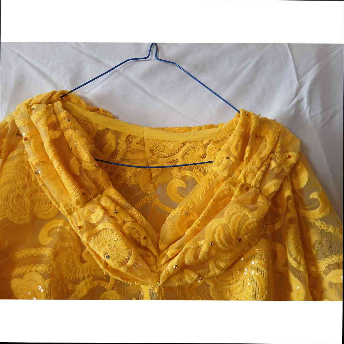Robe bohème dentelle jaune longue