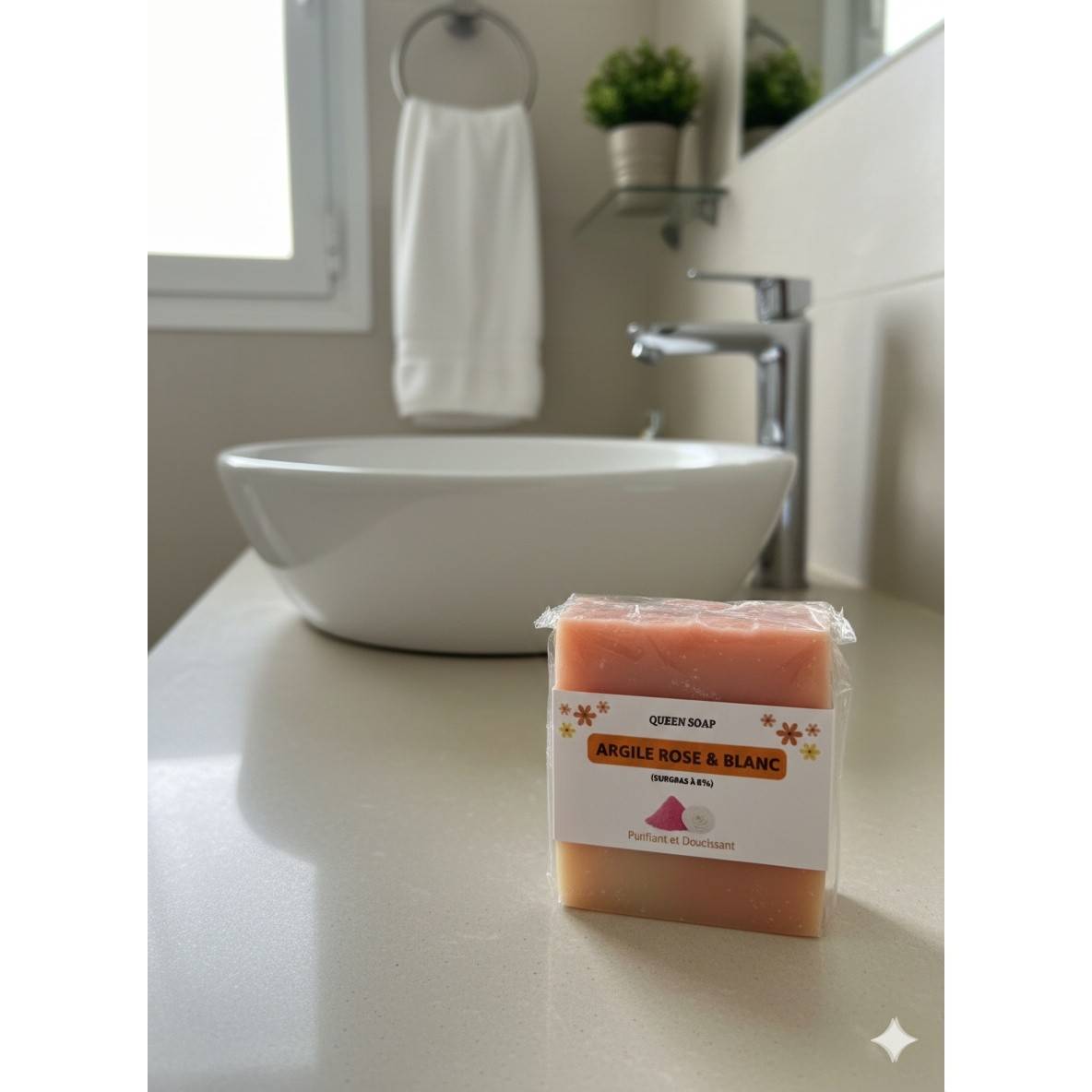 Savon artisanal argile rose et blanche, visage purifiant doux Queen Soap