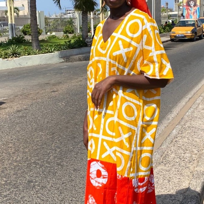 Boubou wax batik Jaune et orange vif