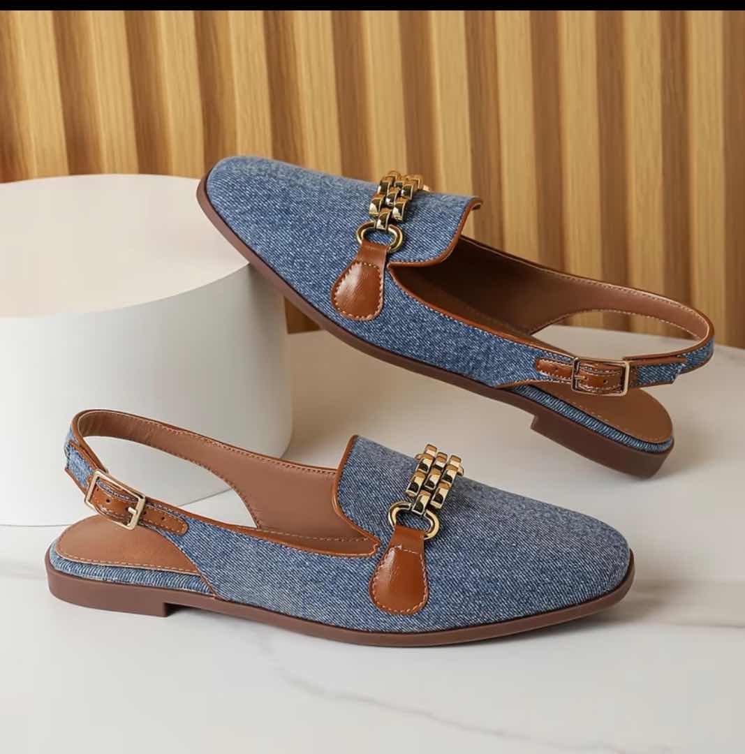 Chaussure femme orthopédique confort denim cuir, élégante et réglable
